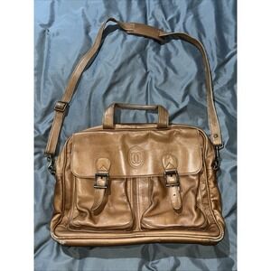 Vintage Tan Leather Briefcase Messenger Bag Laptop Satchel Brown Logo